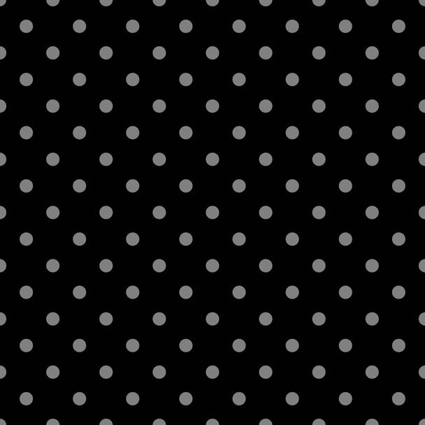 Tile vector pattern with grey polka dots on black background  - Vector, Image