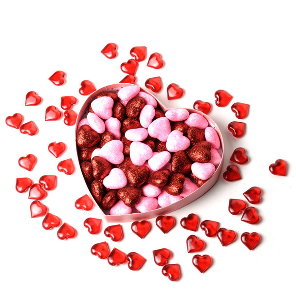 glowing heart with shiny dots in the box in the form of on white background - Foto, Imagen