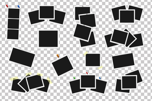 Set of square vector frames on sticky tape, pins and rivets isolated isolated. Template photo design. Vector illustration - Vector, Image