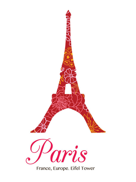 Векторная красная цветочная Эйфелева башня Париж в День влюбленных. Идеально подходит для путешествий тематические открытки, поздравительные открытки, свадебные приглашения
. - Вектор,изображение