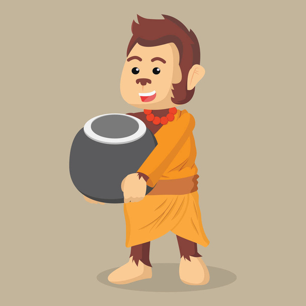 monk monkey holding bowl - Vector, Image