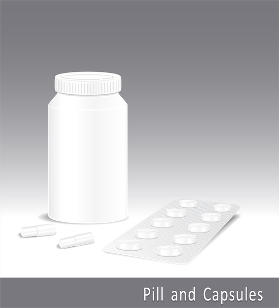 Modèle pour les produits pharmaceutiques et la pharmacie de capsules de pilules et de bouteille
 - Vecteur, image