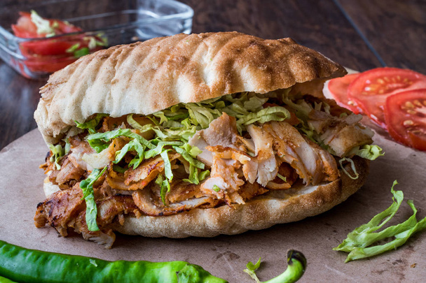 Turkish Chicken Doner Sandwich with pide. - Photo, image