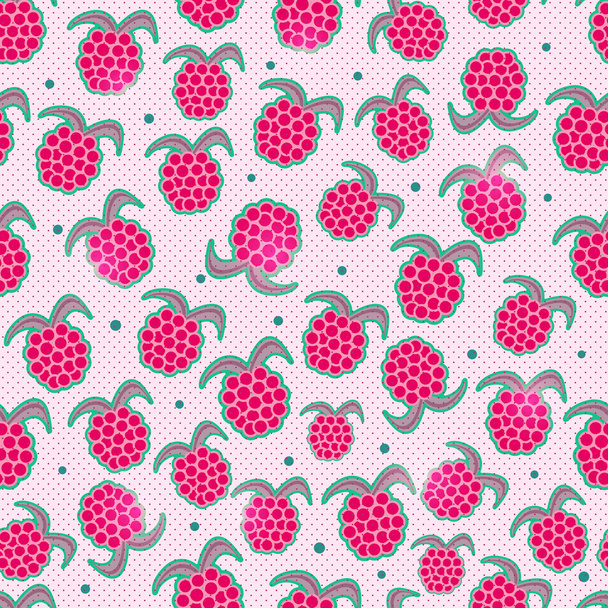 Seamless Pattern with Raspberries - Vector, Image