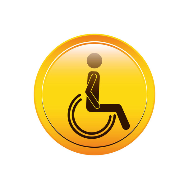 車椅子アイコンを座っている丸いボタン人 - ベクター画像