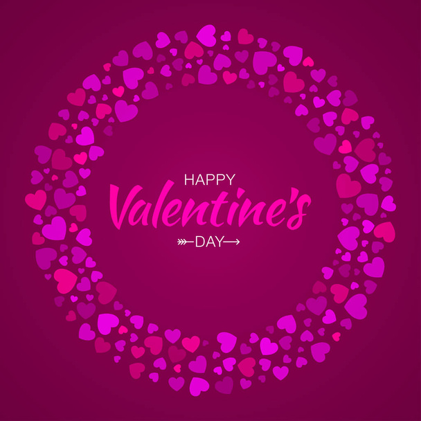 Colorful Hearts Circle Frame Valentines Day Design Vector Card Background. - Vetor, Imagem