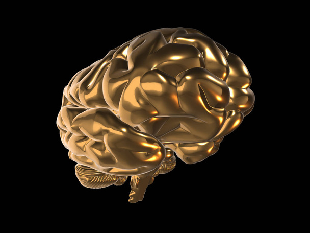 3D render a golden brain-fekete háttér  - Fotó, kép