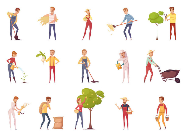 Conjunto de ícones de personagens de jardineiro
 - Vetor, Imagem