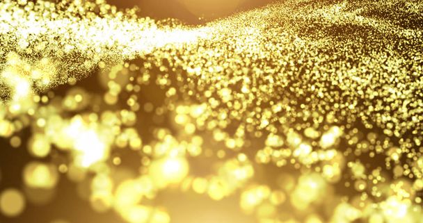 Gold particle wave with light flare - Photo, Image