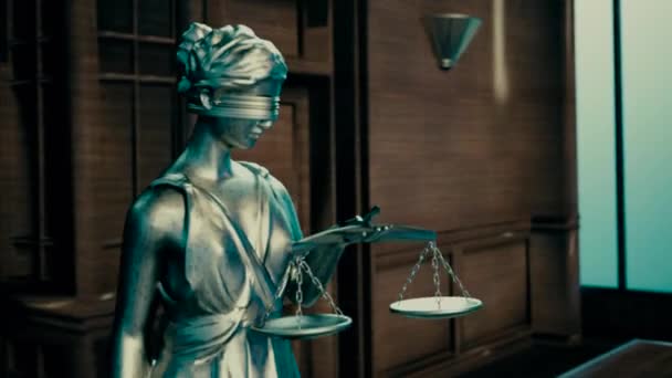 os atributos da estátua do tribunal de justiça e martelo do juiz sobre a mesa
 - Filmagem, Vídeo