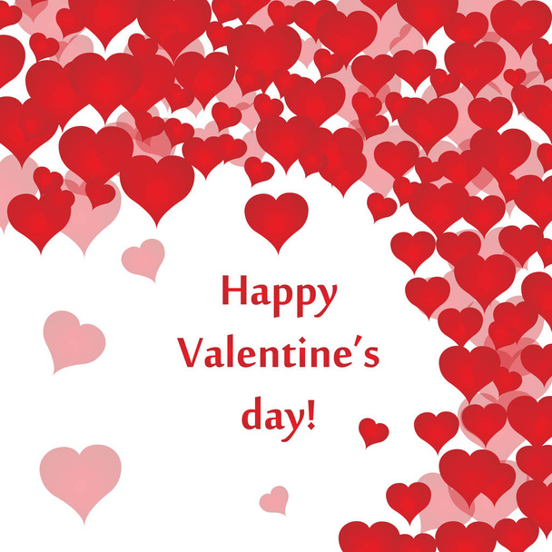 Glückliche Valentinstag-Postkarte mit vielen roten Herzen. Valentinstag. weißer Hintergrund. Vektorillustration - Vektor, Bild