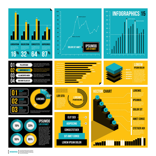 Modern report template with big set of infographics elements. - Vector, Image