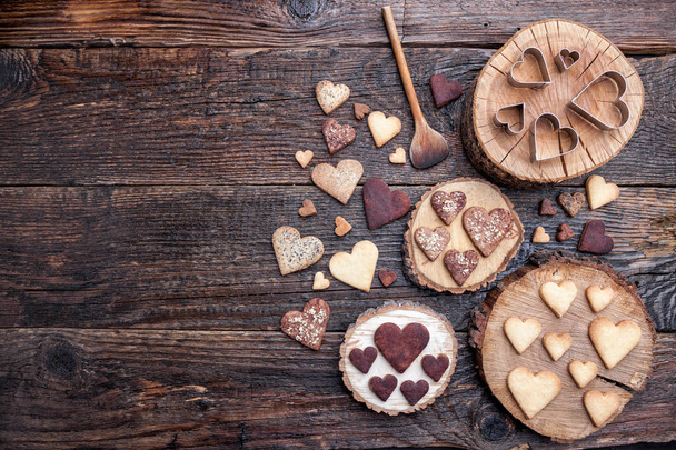 Delicious heart shaped cookies baked with love  - Φωτογραφία, εικόνα