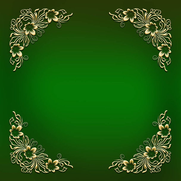 Πράσινο πλαίσιο με χρυσή floral γωνία στολίδι - Φωτογραφία, εικόνα