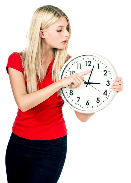Young beautiful woman with the clock - Fotoğraf, Görsel