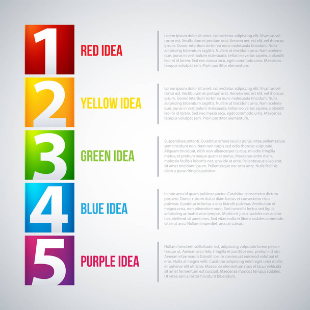 Presentation template with numbers from 1 to 5. Shows steps or options. - Vector, Image