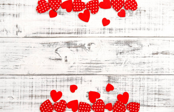 Red hearts wooden background Valentines Day Love - 写真・画像