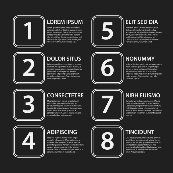 Corporate presentation template on dark background. Black and white colors. Useful for advertising, presentations and web design. - Wektor, obraz