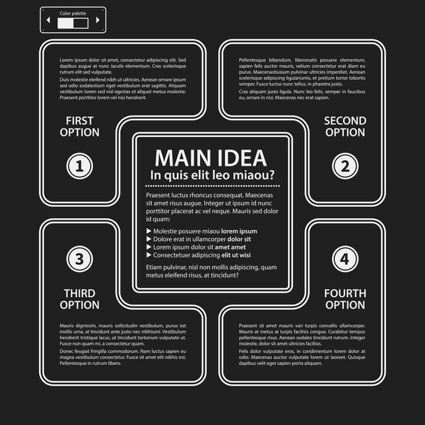 Corporate presentation template on dark background. Black and white colors. Useful for advertising, presentations and web design. - Vektor, obrázek