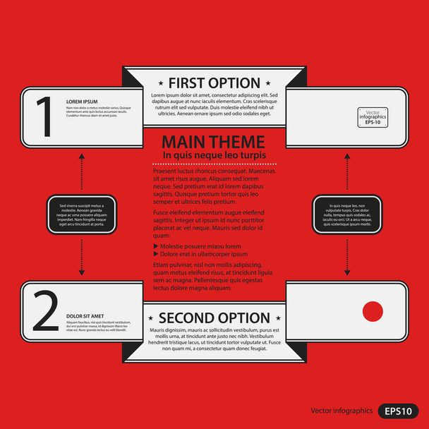 Corporate design template on red background. Black and white colors. Useful for advertising, presentations and web design. - Vecteur, image