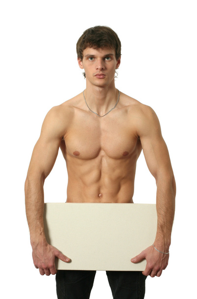Young Sexy Man with Copy Space Blank Sign - Фото, изображение