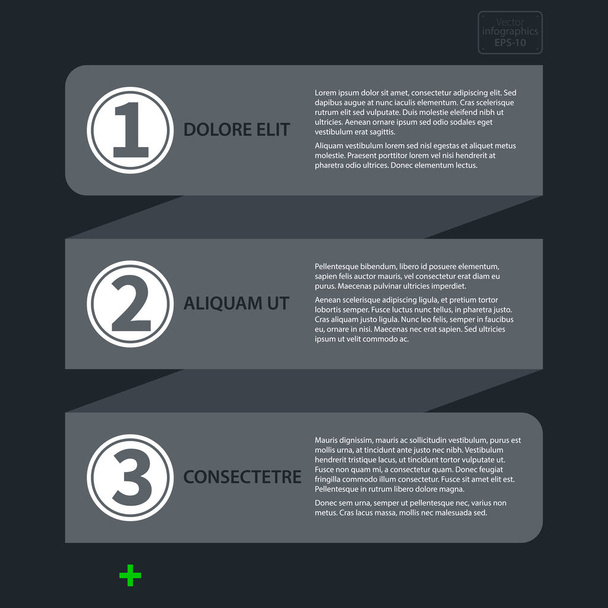 moderne Designvorlage mit drei Optionen in flachem Stil auf dunkelgrauem Hintergrund. nützlich für Unternehmenspräsentationen und Werbung. - Vektor, Bild