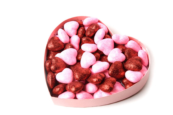 glowing heart with shiny dots in the box in the form of on white background - Photo, Image