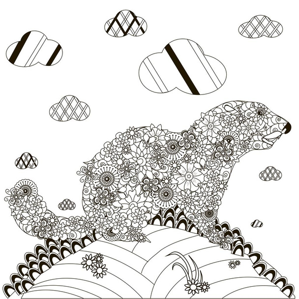 Marmotta disegnata a mano in bianco e nero anti stress vettoriale illustrazione, giorno della marmotta
 - Vettoriali, immagini