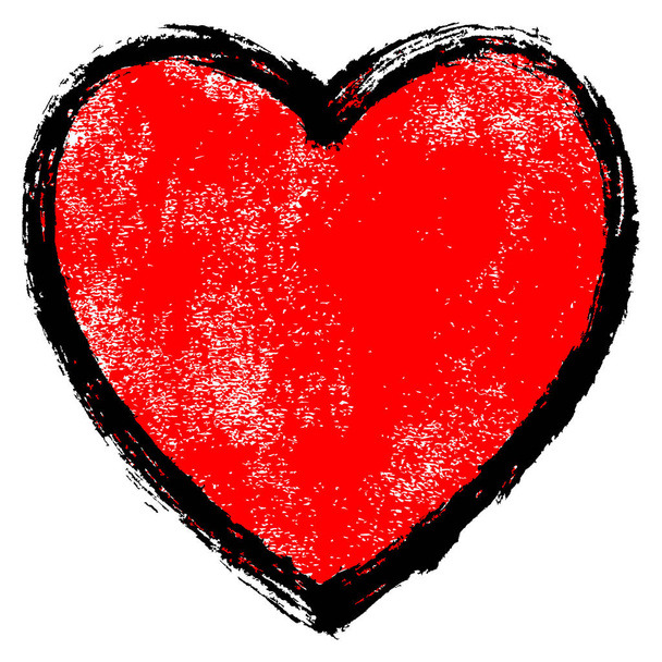 Textur rotes Herz mit schwarzer Kontur - Vektor, Bild