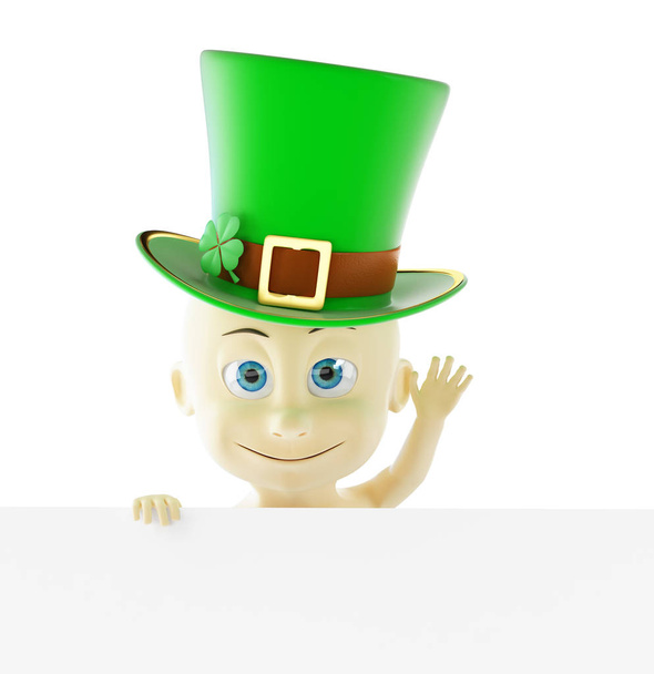 Bebê no boné do dia de São Patrício chapéu verde ilustração 3D em um fundo branco
 - Foto, Imagem