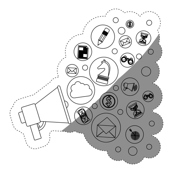 Megafon und Social-Media-Icon-Set - Vektor, Bild