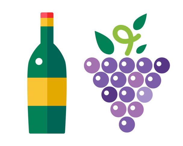 Bunch of grapes and wine bottle vector illustration. - Vector, Image