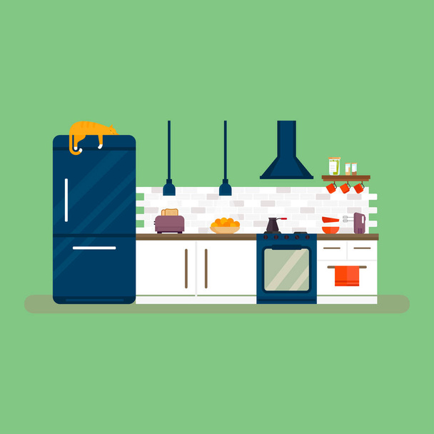 Kitchen and furniture interior flat style vector illustration - Vector, Image