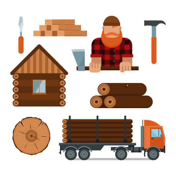Holzfäller Cartoon Tools Symbole Vektor Illustration - Vektor, Bild