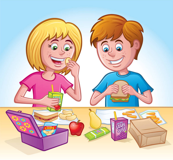 Dívka a chlapec jíst oběd ve škole - Fotografie, Obrázek