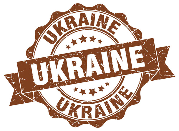 Ukraine round ribbon seal - Vector, imagen