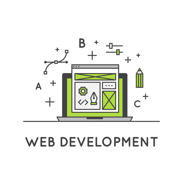 Web-oldal fejlesztési folyamat - Vektor, kép