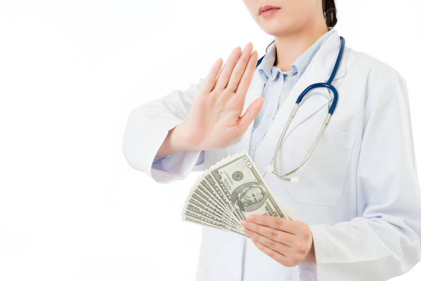 asian woman doctor refuse money bribery with no gesture - Foto, Imagen