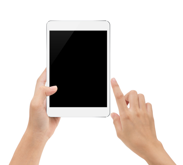 макет цифровой планшет в руке изолированы на белом фоне с
 - Фото, изображение