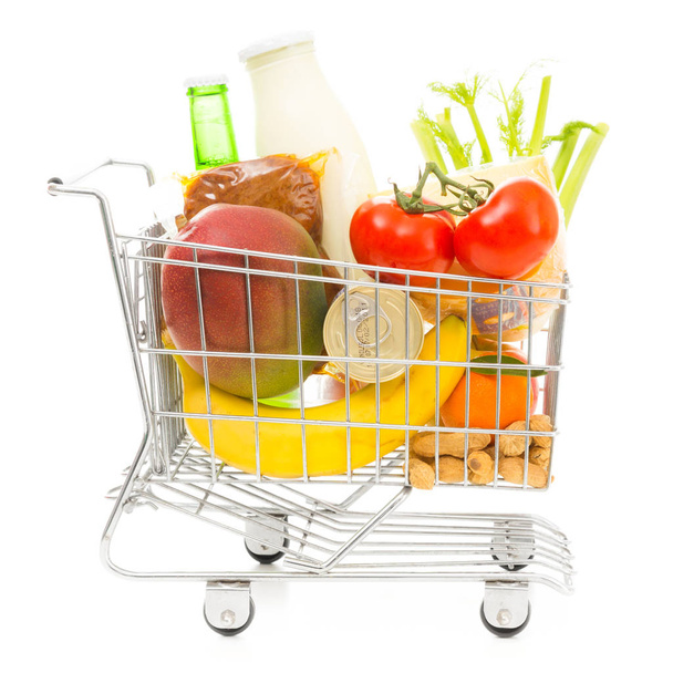 Shopping Cart With Groceries, Side View - Foto, immagini