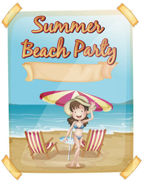Summer beach party poster with girl in bikini - Вектор, зображення