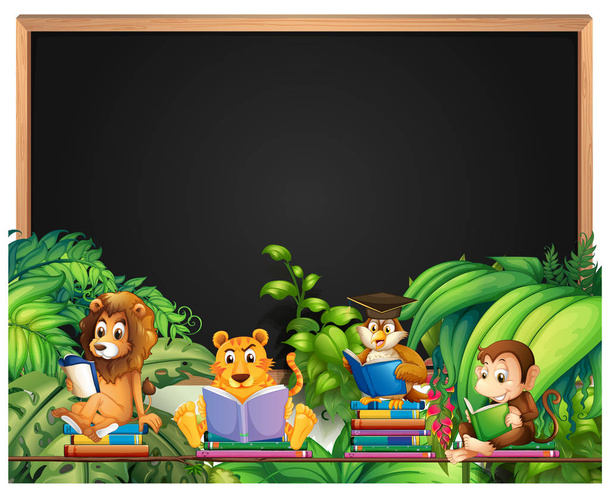 Frame design with wild animals reading book - Vector, Image