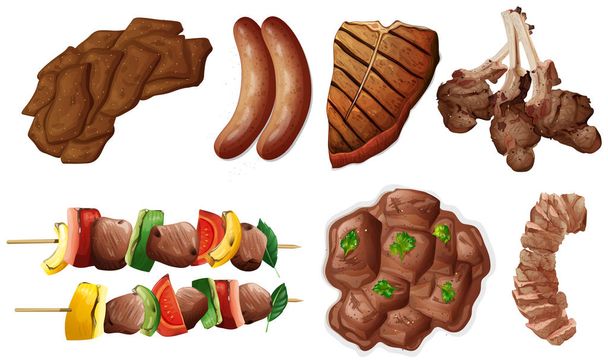 Diferentes tipos de refeições com carne bovina
 - Vetor, Imagem