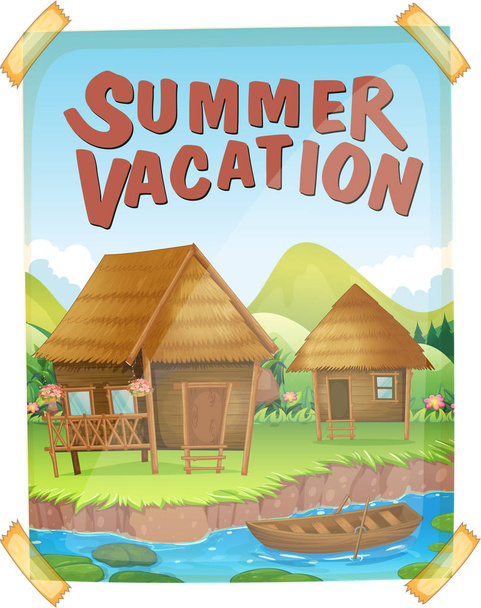 Manifesto delle vacanze estive con case vicino al fiume
 - Vettoriali, immagini