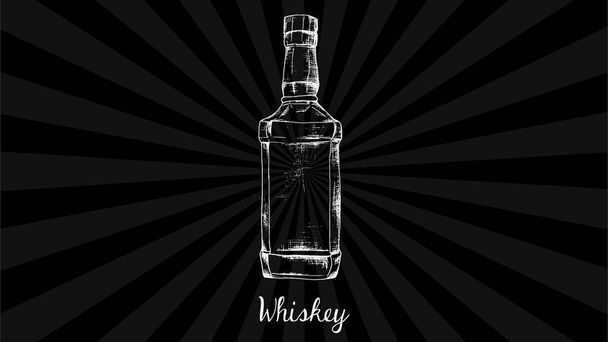 Vector hand drawn illustration of whiskey bottle. Chalkboard style - Vector, Image