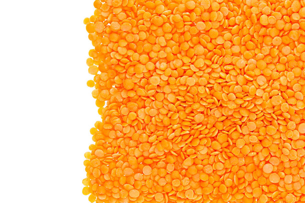 Border of red purified lentil closeup with copy space on white background. - Valokuva, kuva