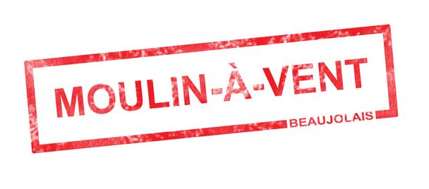 Beaujolais e Moulin a Vent vinhedo denominação em uma recta vermelha
 - Foto, Imagem