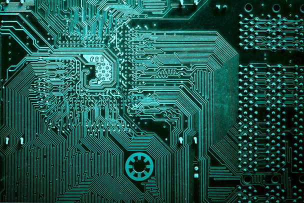 Circuit board. Electronic computer hardware technology. Motherboard digital chip. Tech science background. Integrated communication processor. Information engineering component. - Photo, Image