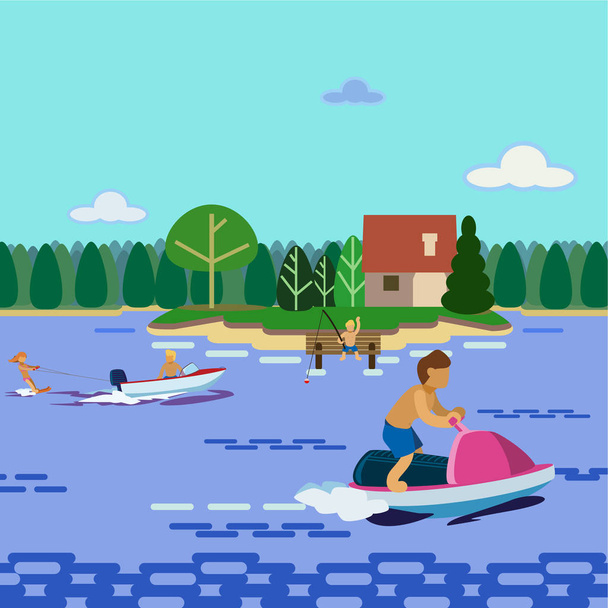 Summers day at the cottage. - Vector, Image