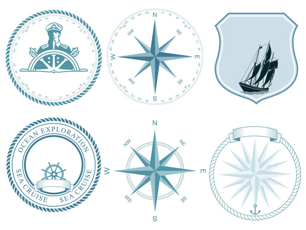 Οι παραδοσιακές Ετικέτες θαλάσσιων ναυτικά  - Διάνυσμα, εικόνα